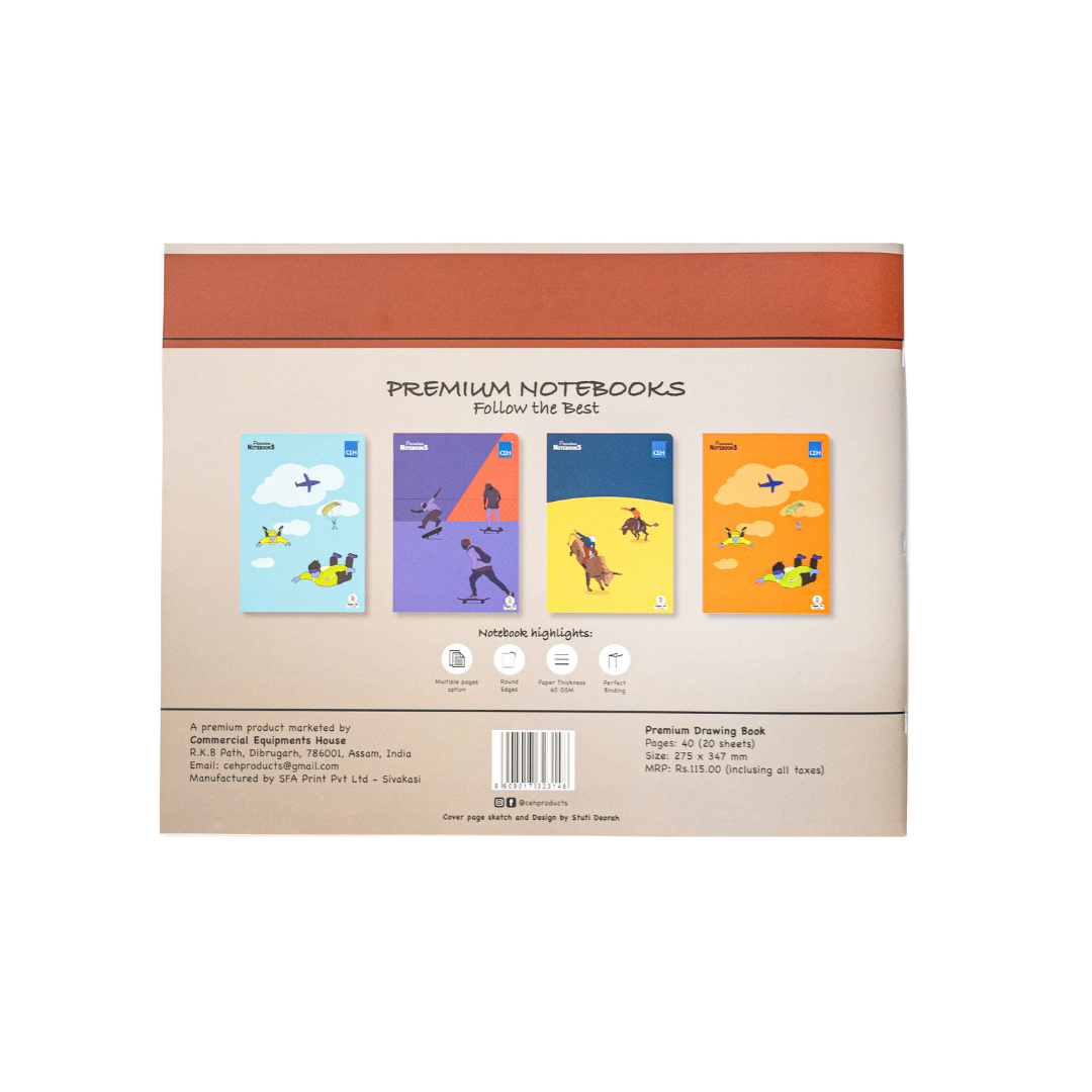CEH STATIONERY | PREMIUM DRAWING BOOK | SIZE 275x347 | SUPER LONG | 40 PAGES | 130 GSM | PLAIN
